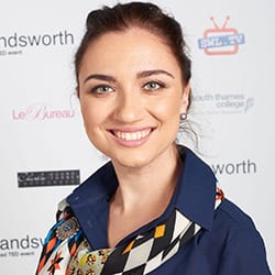 Dr. Anastasia Dedyukhina headshot photo, smiling woman with dark hair in front of white background with logos