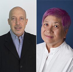 Damian Goldvard ACTC MCC Lily Seto PCC headshot photos side by side, man and a woman side by side photos smiling
