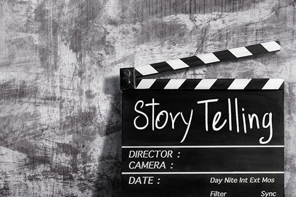clapperboard with story telling written on it