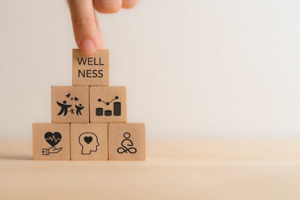 blocks stacked in a pyramid shape depicting various wellness icons