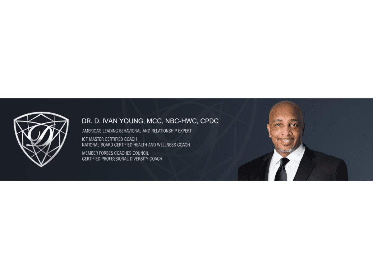 DR. D Ivan Young logo, two color with black background and white text