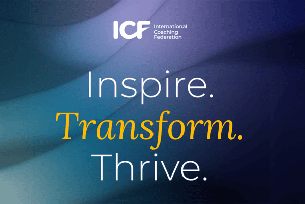 The ICF logo with the words 'Inspire. Transform. Thrive.' representing the ICF brand idea.
